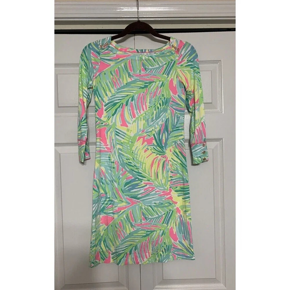 Lilly Pulitzer UPF 50 Tropical Storm Pink Green Palm Print Sophie Dress XXS - Picture 3 of 10
